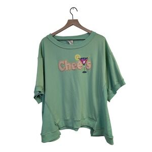 Fantastic Fawn CHEERS Short Sleeve Sweatshirt Oversized Asymmetrical Green M